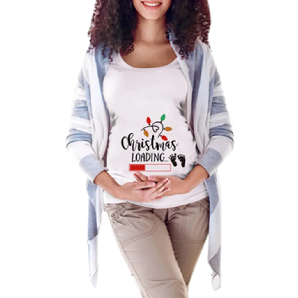 White Vetement femme Женские топы для беременных и блузки одежда с коротким рукавом Рождественская футболка с буквенным принтом женская блузка - Цвет: White