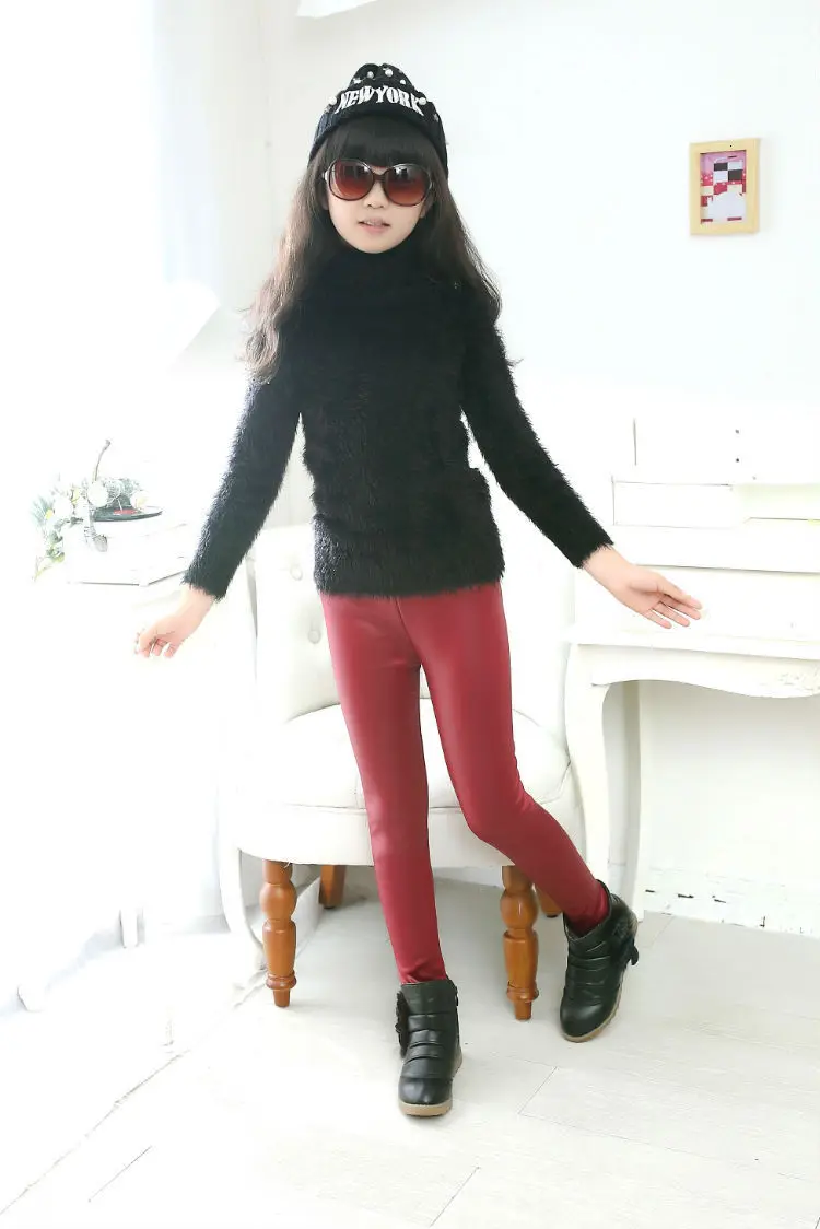 Г. Зимние леггинсы для девочек vetement enfant fille/штаны из искусственной кожи для девочек бархатные узкие брюки детская одежда Pantalon Fille