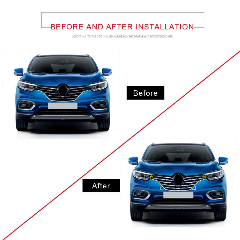 Для Renault Kadjar Нержавеющая сталь Передняя Центральная решетка литые полосы крышка отделка 7 шт. стайлинга автомобилей