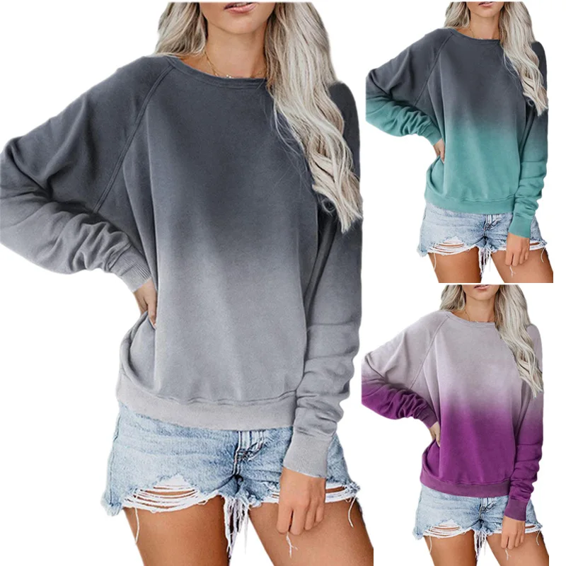 

2019 Autumn and Winter Gradient Color Round Neck Pullover Long Sleeve All-match Wild Style Casual Loose Women's Sweatshirt S-2XL