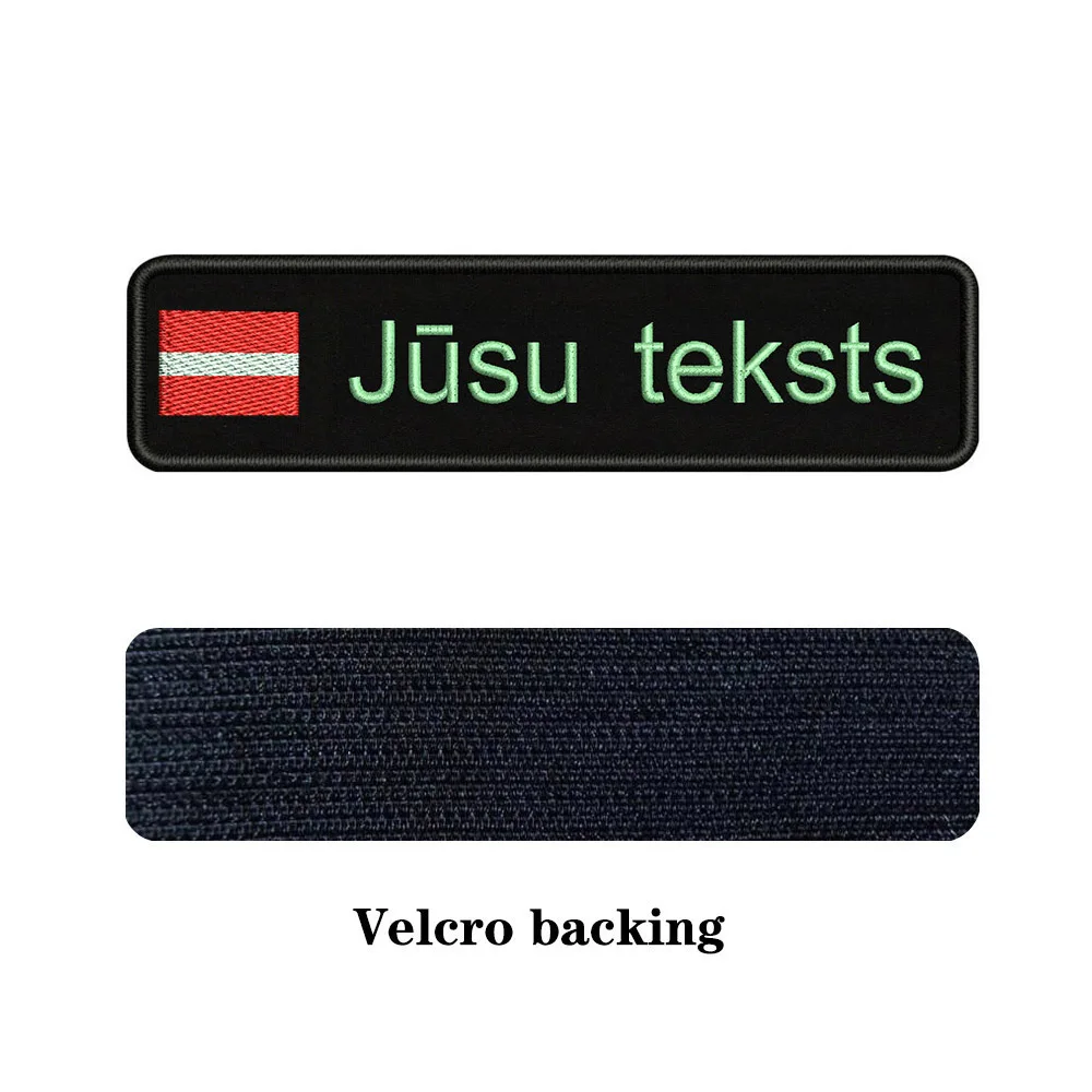 Light blue-Velcro Вышивка на заказ Латвийский Национальный флаг заплатка с текстом 10 см* 2,5 см значок Утюг на или липучке Подложка для одежды брюки рюкзак шляпа - Цвет: Light blue-Velcro