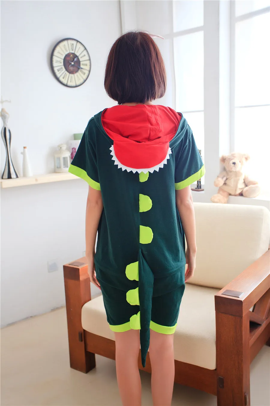 Anime-pajamas-Green-Dinosaur-men-women-adult-short-sleeve-cotton-pajamas-cartoon-animal-summer-unisex-cosplay