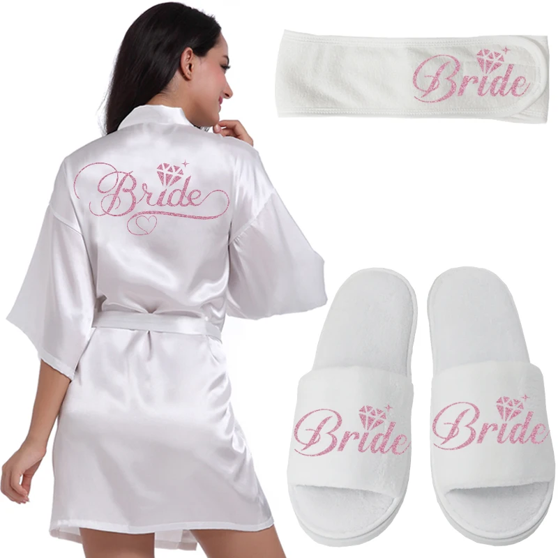 Women Sleepwear Bride Robes Silk Robe Sleepwear Pajamas Silver Writing Bridal Wedding Robes Bride Bridesmaid Maid of Honor Women Party Robe Floral Bridal Party Gifts Get Ready Robes