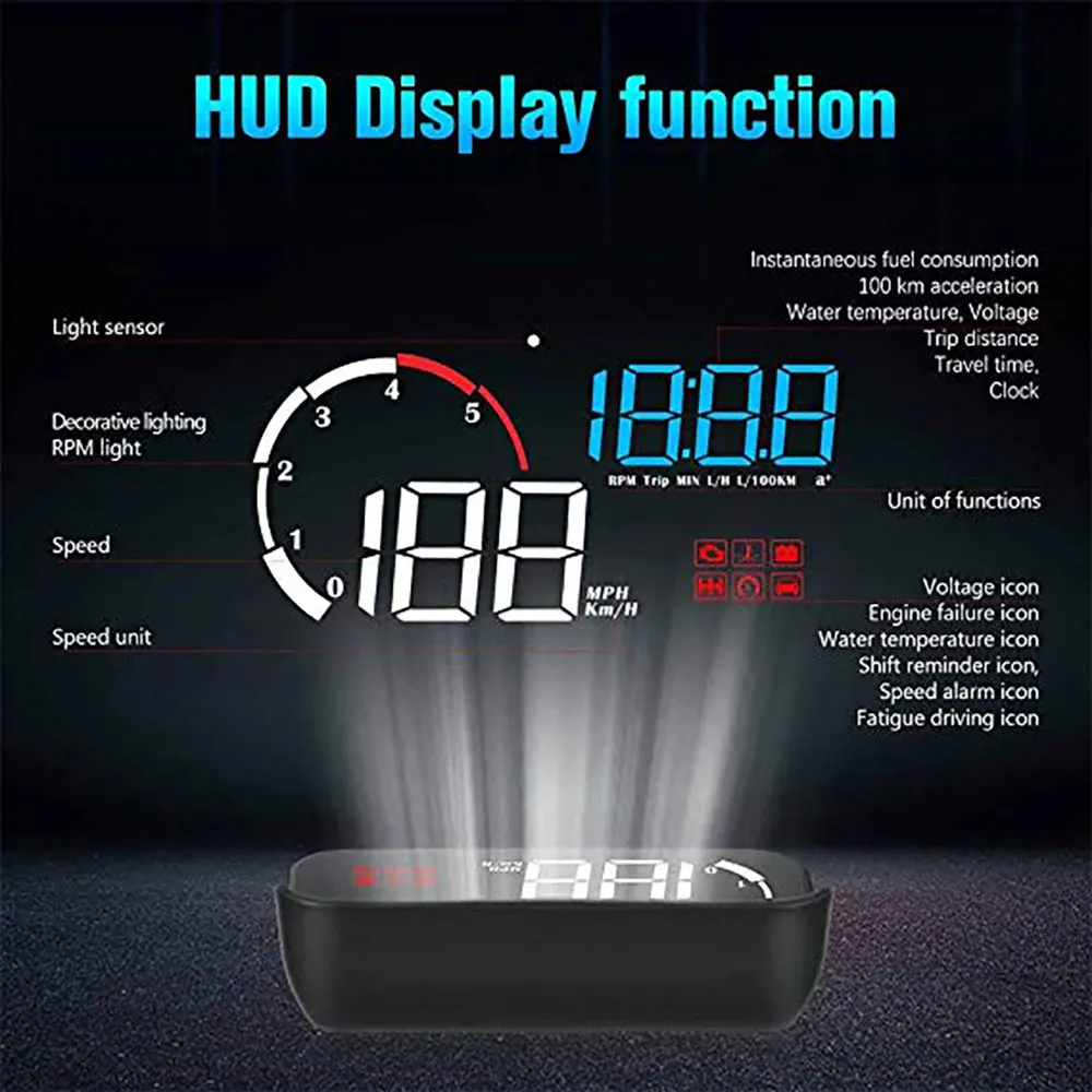 OBDHUD M10 автомобиля HUD Дисплей авто-Стайлинг Дисплей превышение скорости Предупреждение лобовое стекло будильник с прожектором Системы Универсальный прожектор