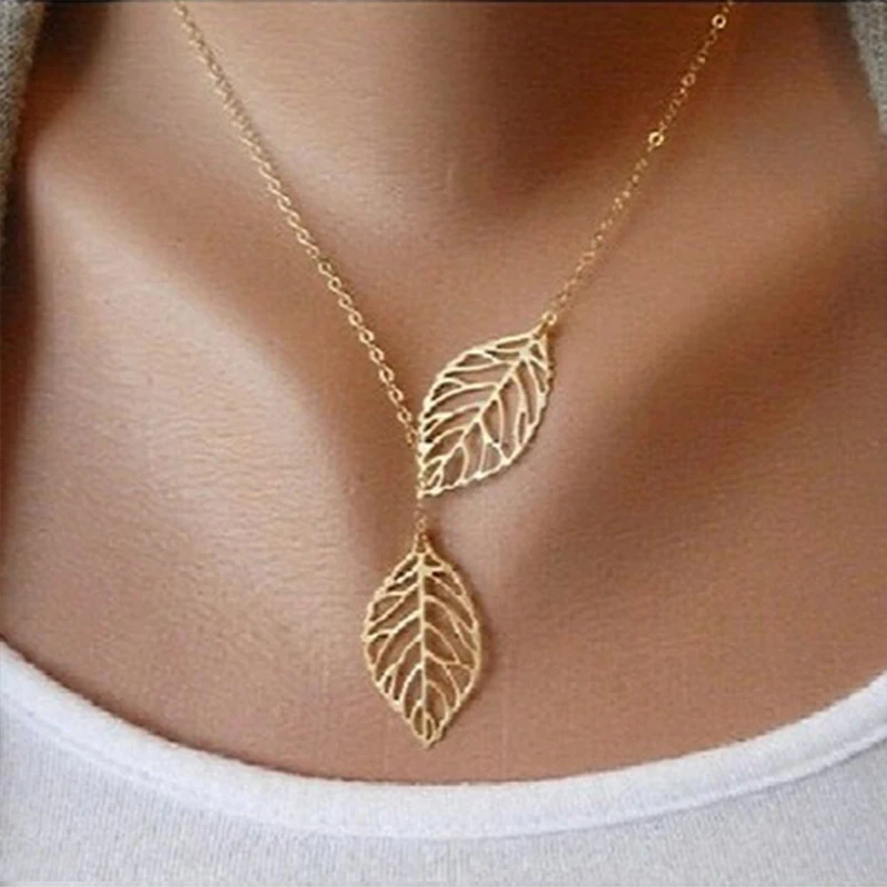 

2019 Hot Link Chain Collares Collier Designer Women Fashion Simple Two Leaves Choker Necklace Collar Statement Jewelry Gifts