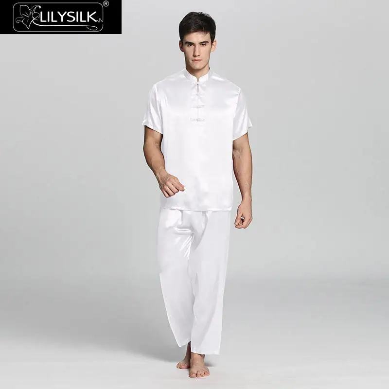 

LilySilk Pajamas Set Silk Men 100 Pure 22 momme Luxury Short Sleeve Pants Free Shipping Clearance Sale
