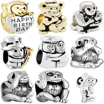 

Free shipping Mothers Day S See No Evil Monkey European Bead Charms Bracelets
