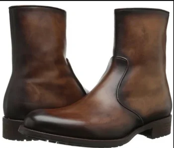 

2020 Men's Boots Pu Leather Casual Boots Handmade Zipper Platform Boots Stylish Low Heel All-Match Boots Zapatos De Hombre 4M757