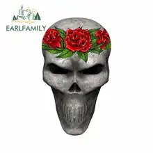EARLFAMILY 13cm x 7.7cm for Red Roses Skull Anime Car Stickers Vinyl JDM Bumper Trunk Truck Graphics RV VAN 3D DIY Fine Decal