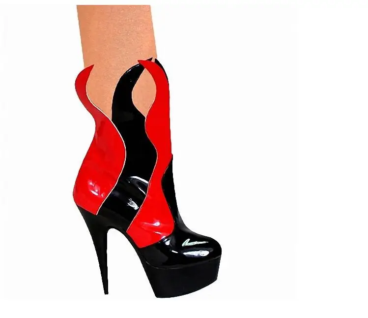 

15cm color matching low boots women's boots super high heel flame boots