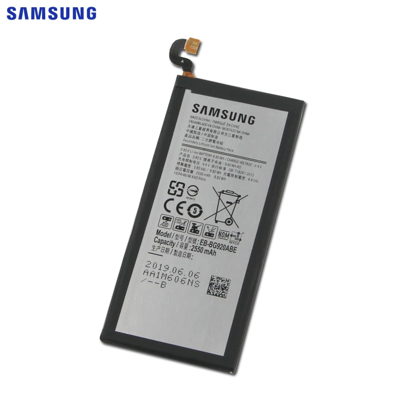 Оригинальная батарея samsung EB-BG920ABE для samsung GALAXY S6 G9200 G9208 G9209 SM-G920F G920I G920 G920A G920V G920T G920F 2550 мА-ч