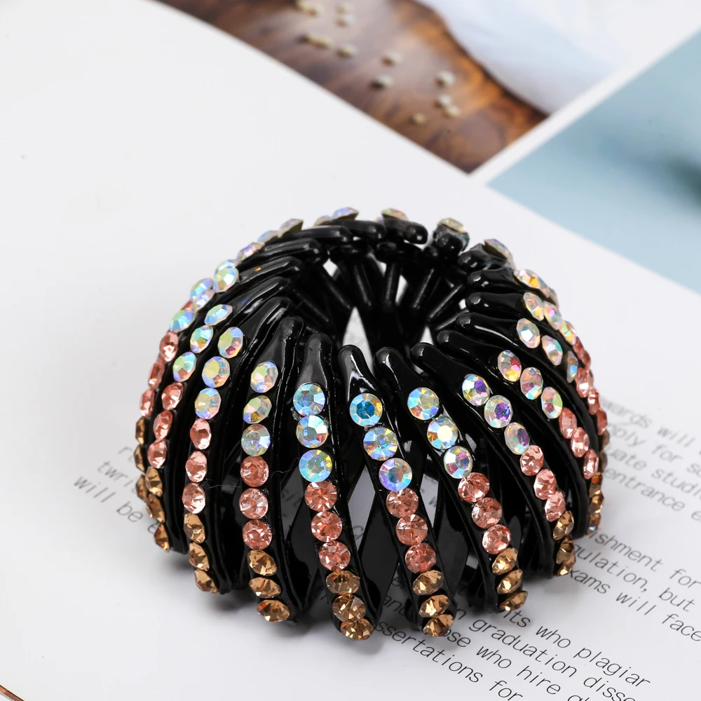 Fashion Women Bun Crystal Hair Claw Horsetail Buckle Hair Clip Bird Nest Expanding Hair Accessories Female Ponytail Headwear hair clips for women