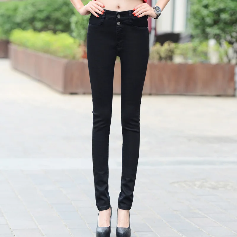 Women white jeans female new Korean spring and autumn high waist trousers stretch Slim sexy black feet pants pants Large size