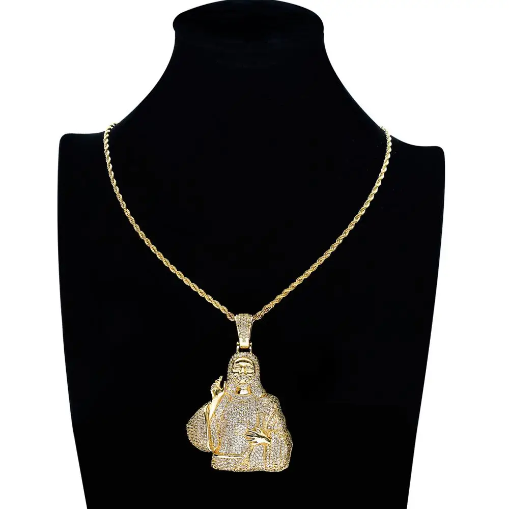 Хип хоп микро проложить AAA кубического циркония Bling Iced Out Иисуса кусок подвески ожерелье для мужчин раппер ювелирные изделия золото серебро