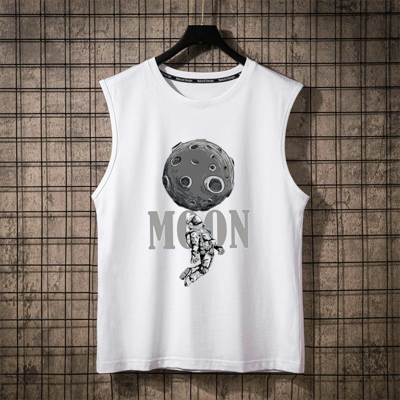 Летние хлопковые мужские майки с капюшоном исследование пространства белый