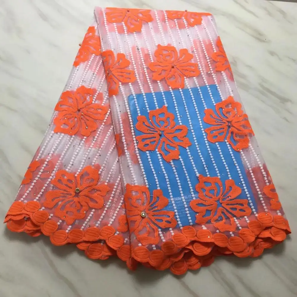 

Factory price African lace fabric 2019latest french net lace with Biggest stones for Nigerian wedding Dresses Linn688u Organge