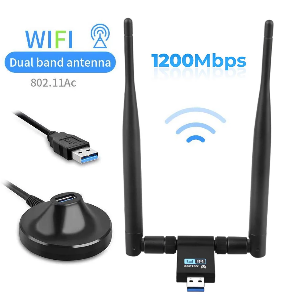 1200 Мбит/с Беспроводная USB Сетевая карта USB3.0 двухдиапазонный 2,4G& 5,8G Wifi приемник и беспроводной адаптер для Win/MAC ПК с 2 антеннами