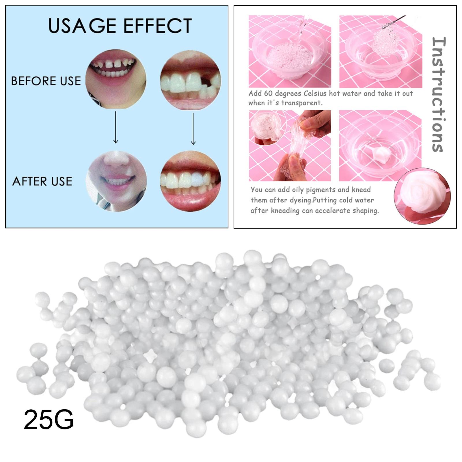 Temporary Tooth Repair Kit Thermal Molding Repair Fitting Bead Denture Repair Fake Teeth Veneer for Filling Missing Broken Teeth