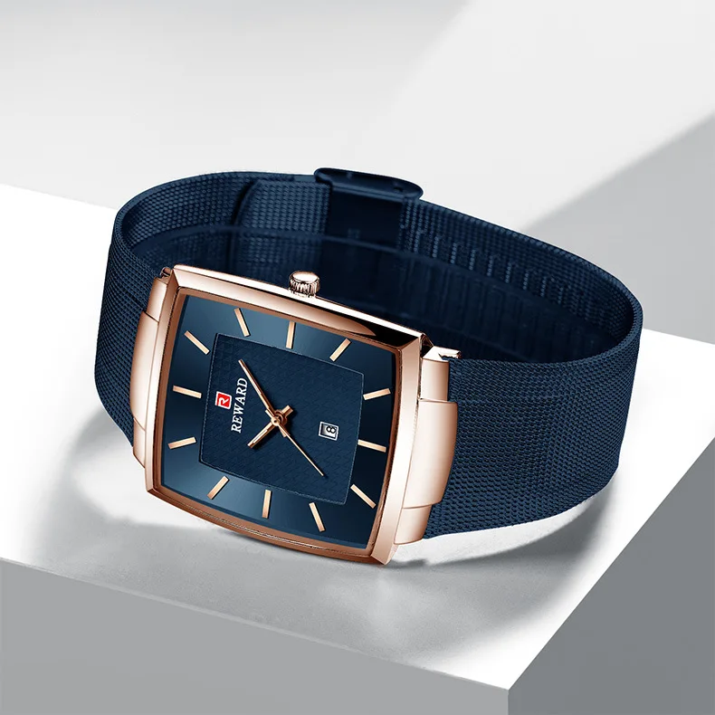 Награда Для мужчин часы от топ бренда Водонепроницаемый тонкая сетка в стиле милитари наручные часы Для мужчин кварцевые спортивные Бизнес квадратные часы Relogio Masculino