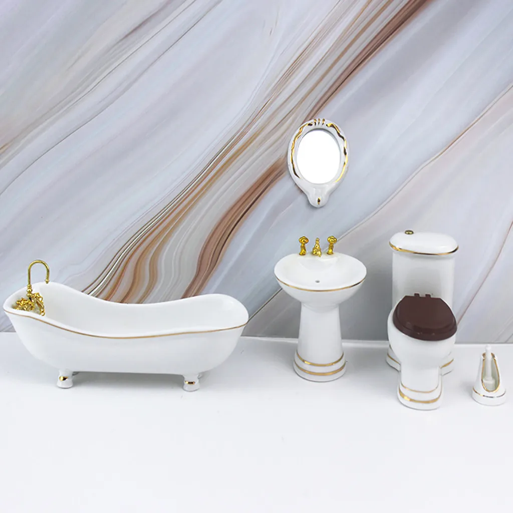1:12 Кукольный домик миниатюрная мебель сцена мини Bathroon Набор Модель игрушки Душ Ванна раковина флеш Туалет ролевые игры кукольные домики