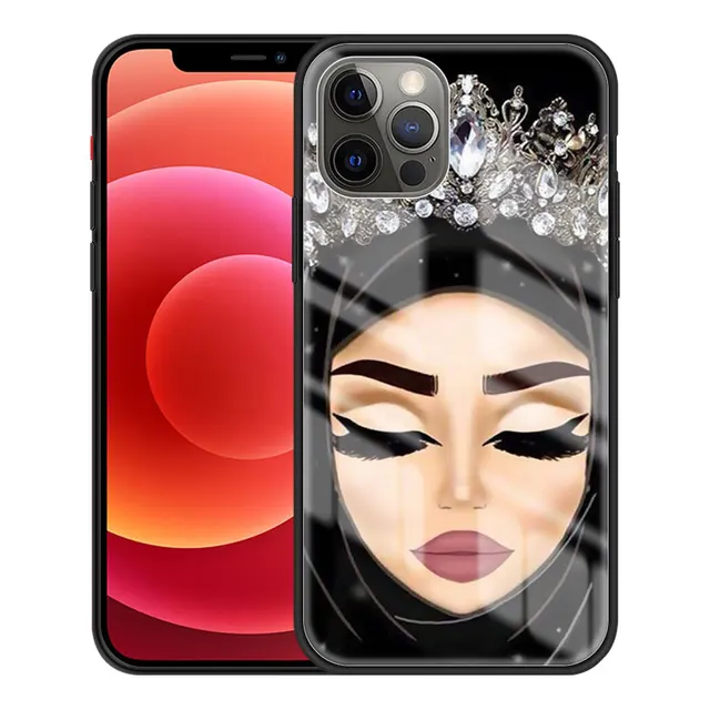 Tempered Glass Case For Apple iPhone 11 Pro Max 12 Mini XR 7 8 Plus SE 2020 X XS 6 6S Phone Cover Funda Crown Hijab Face Muslim T02