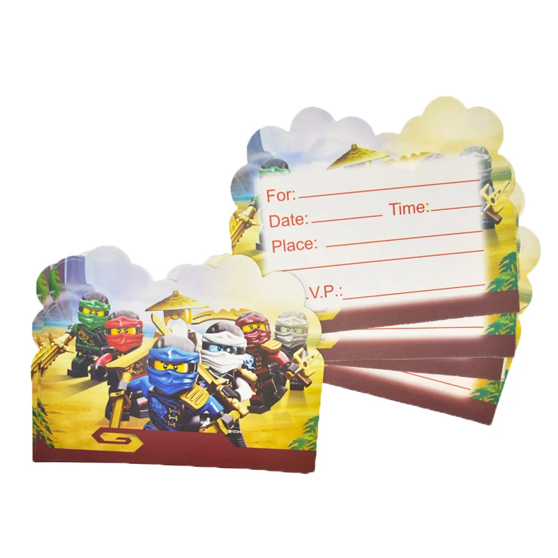10pcs/pack Ninjago Theme Baby Shower Invitation Cards Kids Boys Favors Party Happy Birthday Events Decoration Supplies