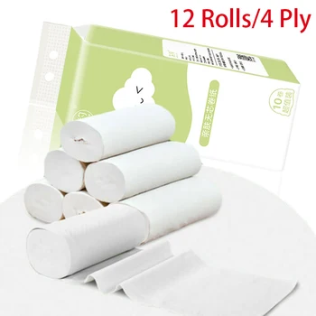 

12 Rolls 4 Ply Toilet Paper Bulk Bath Tissue Bathroom Soft Skin-friendly High Quality Dense And Thick