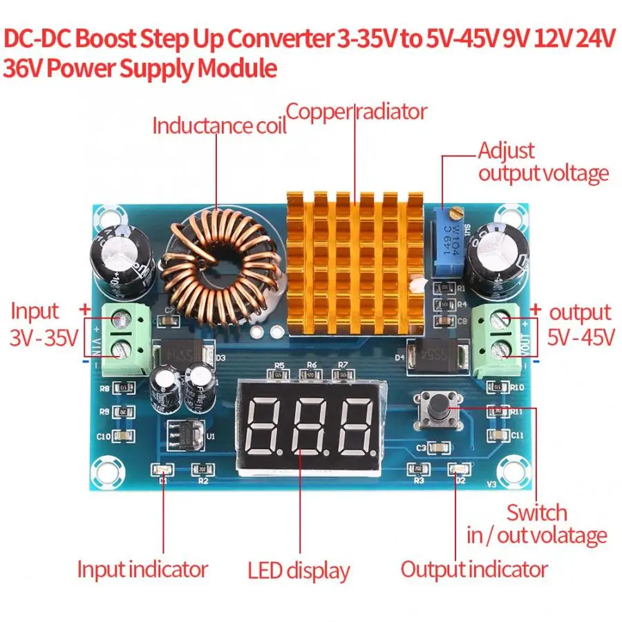 XH-M411 DC-DC повышающий Напряжение конвертер 3-35 В до 5 в пост-45 в Питание модуль 2.5A/5A(Пиковый