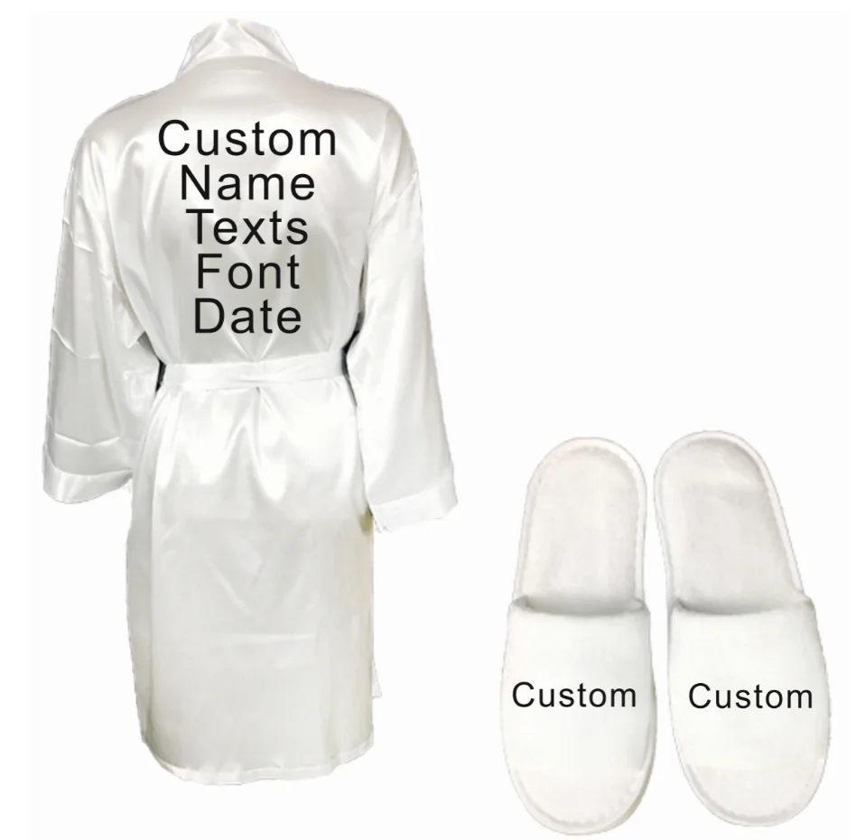 custom robe slipper PARARTDIY комплект из 3 предметов для невесты; атласный короткий халат; тапочки для невесты; пеньюар для невесты; femme; вечерние туфли для невесты; коллекция года; подарки для невесты - Цвет: custom robe slipper