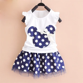 

1-4Y Summer Baby Kid Girls Princess Clothes Cartoon Party Mini Dress ball gown dress lace+cotton material Shirt + skirt YYT254