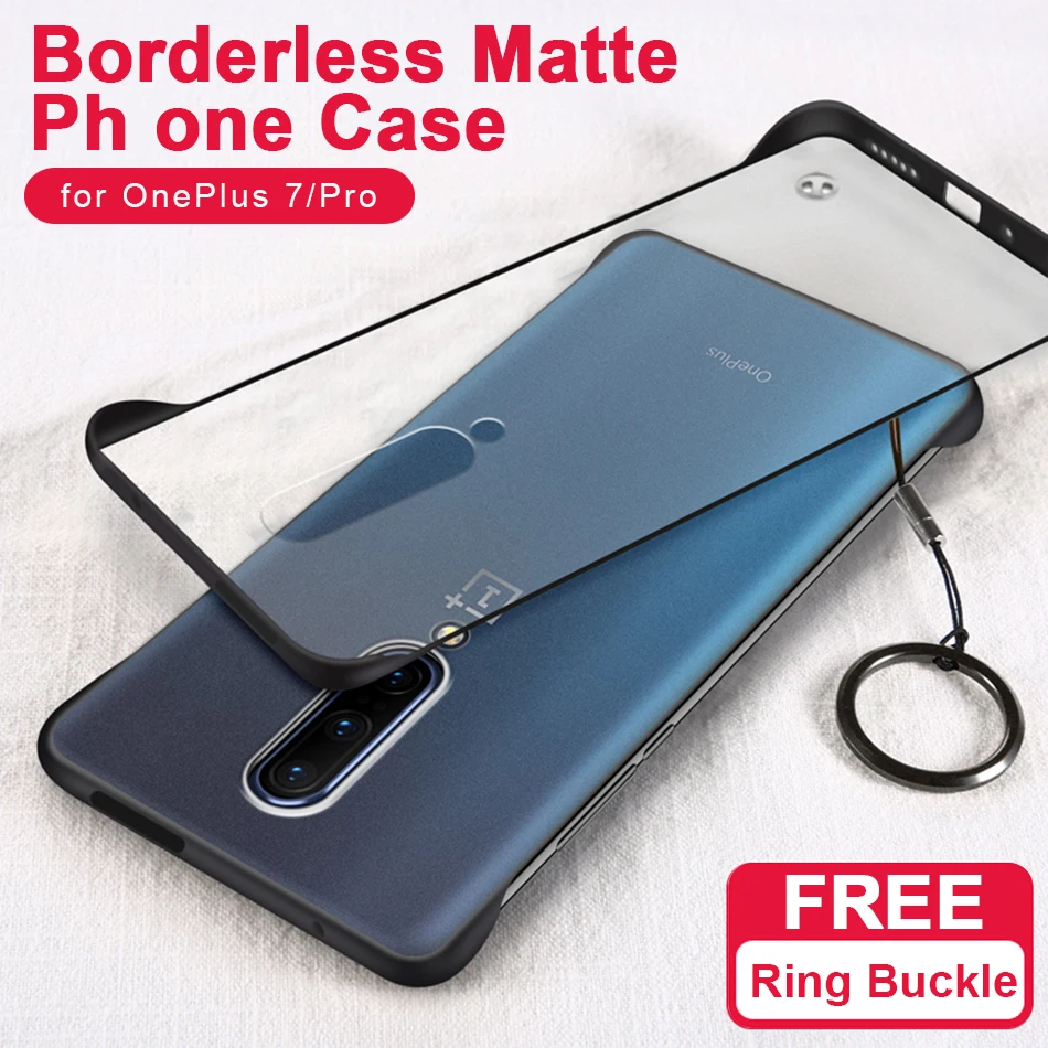 1 + 7 Pro Senza Cornice Opaca Trasparente Dura Del Telefono Di Caso Per Oneplus 7 Pro Copertura Per Oneplus 7 Con Il Dito Anello Custodie