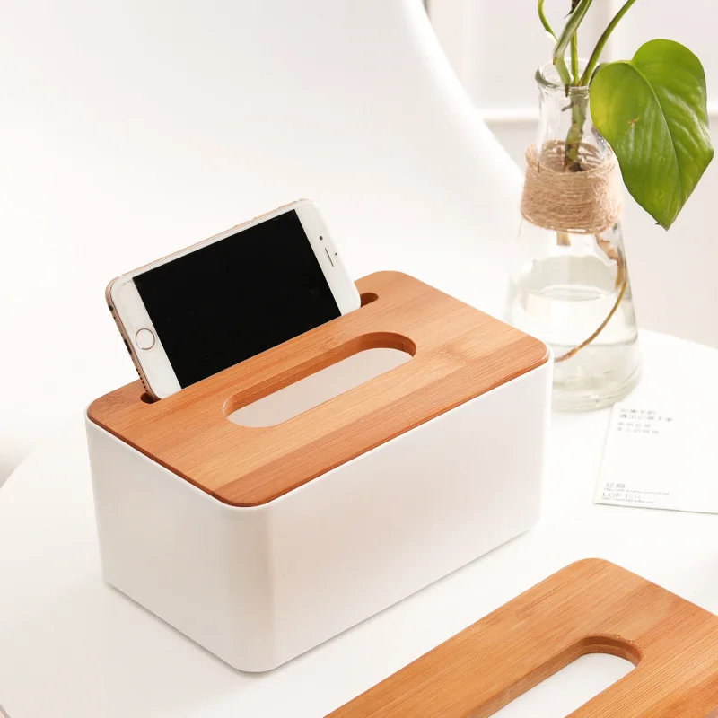 

Ingenuity Original Ecological Bamboo Wood Cover Tissue Box Square Napkin Tissue Box Living Room Removable Paper Towel Storage Bo