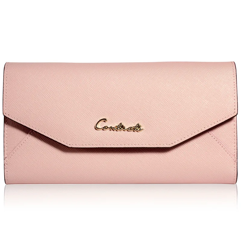 Women's Luxury Wallets Female Crocodile Pattern Cowhide Wallet Leather Iron Hinge Clutch Bag Fashion Short Paragraph Money Bag - Color: Pink