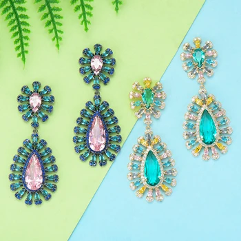 

LARRAURI Trendy Luxury Famous Design Cubic Zirconia Women Dangle Earrings for Wedding Tassel Earrings pendientes mujer mod 2019