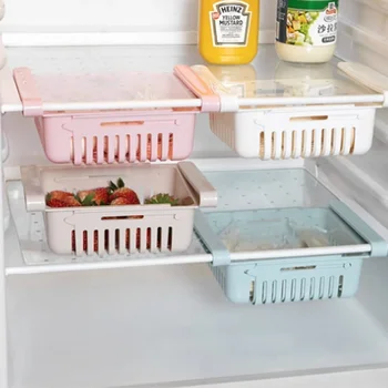 

Kitchen Organizer Adjustable Kitchen Refrigerator Storage Rack Fridge Freezer Shelf Holder Pull-out Drawer Organiser Space Saver