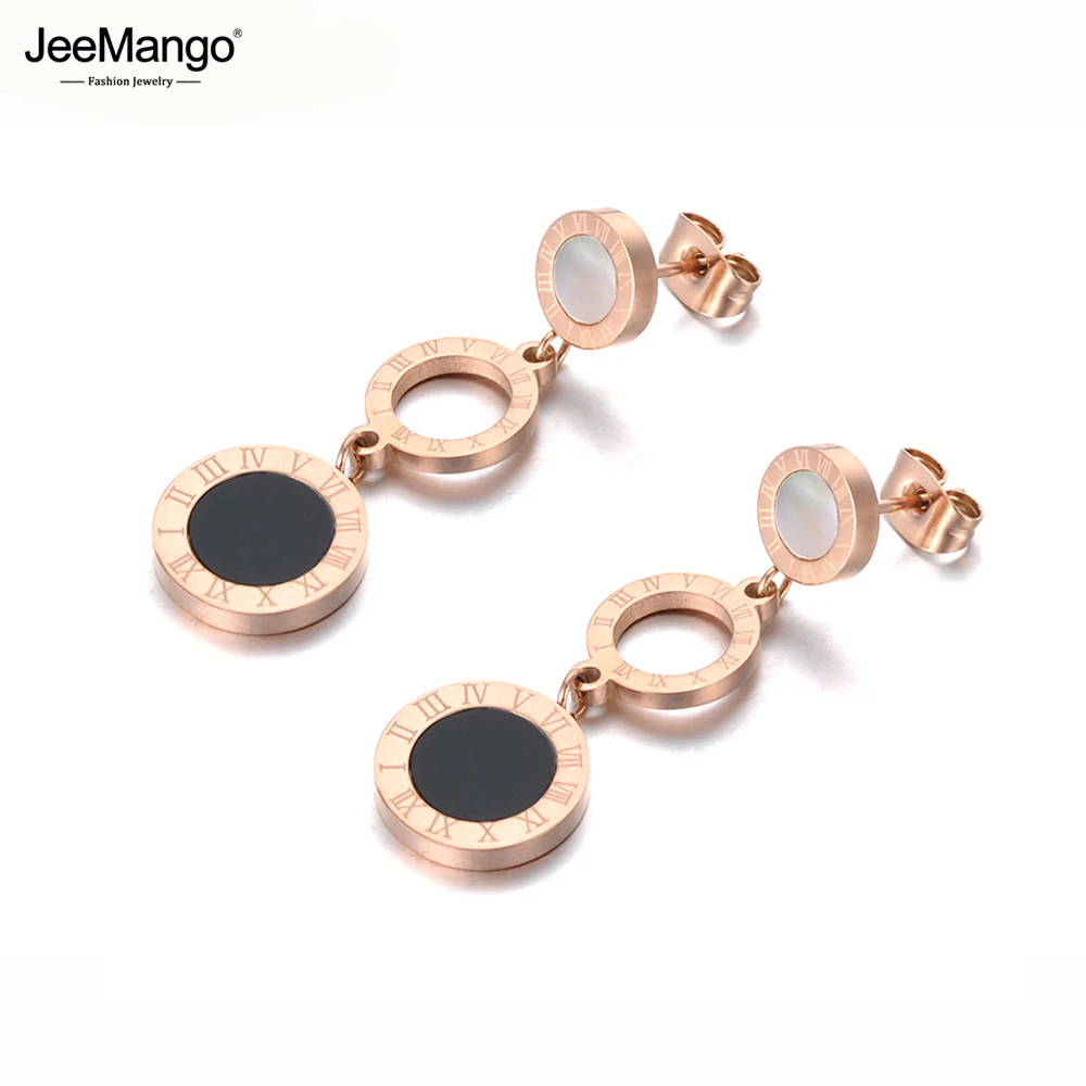 Dangle Earrings JeeMango Stainless Steel 3Pcs Disc Roman Numerals Dangle Earrings for Women Girl Shell & Acrylic Bohemia Earrings JE19184
