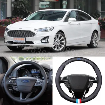 

For Ford Mondeos 2013-2020 Vignale French Tricolour Flag Style Car Steering Wheel Cover Matt Carbon Fiber Leather Sports