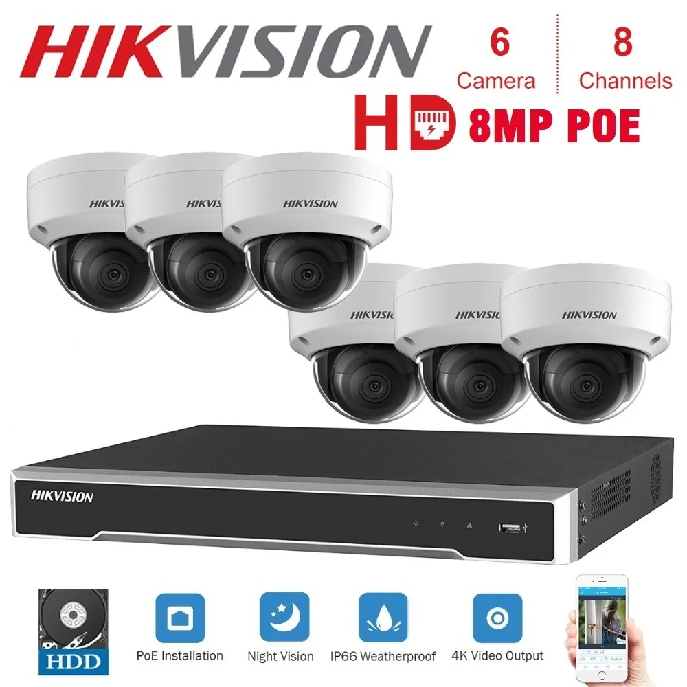 8CH Hikvision POE NVR комплекты видеонаблюдения с 6 шт. 8MP ip-камера Сетевая безопасность ночное видение CCTV системы безопасности наборы