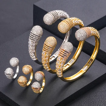 

AccKing Luxury ball drop Bangle Ring Sets Fashion Dubai Silver Bridal Jewelry Sets For Women Wedding brincos para as mulheres