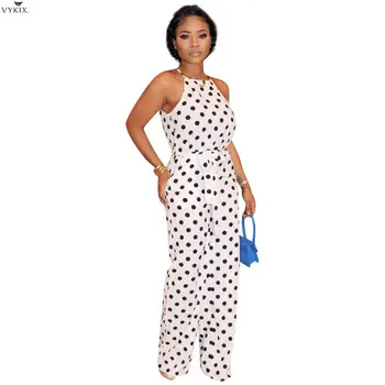 

2020 Summer Women Jumpsuits Sashes Sleeveless Dot Print Streetwear Rompers Sexy Night Club Party Elegant One Piece Women Outfits