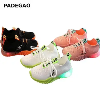 

New Children Luminous Shoes Boys Girls Letter Sport Run Sneakers Casual Shoes Fashion Kids Mesh Sport Girl Led Light Shoes