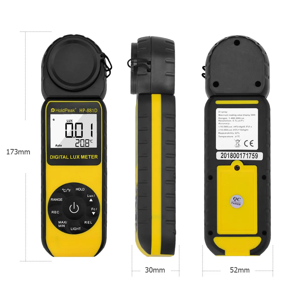 Новинка цифровой люкс метр HoldPeak 4000000 Люкс/FC выбор высокоточный Luxmeter ручной