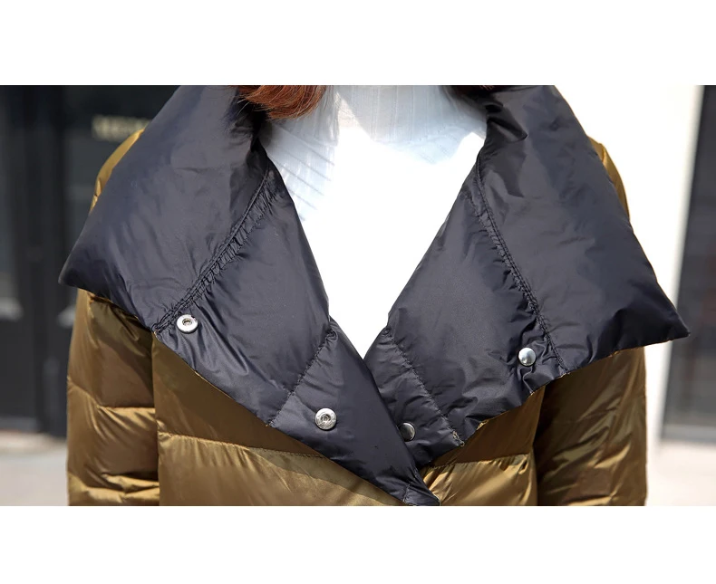 Женский Двусторонний пуховик, длинная куртка, зимняя водолазка, белый пуховик на утином пуху, двубортные теплые парки, зимняя верхняя одежда, двусторонняя