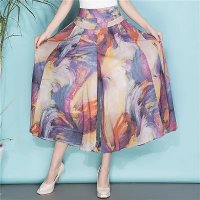 color 4 XXXXL Для женщин широкие штаны Свободные юбки брюки женские Высокая Талия летние штаны для Для женщин тонкие брюки дамы Костюмы - Цвет: color 4