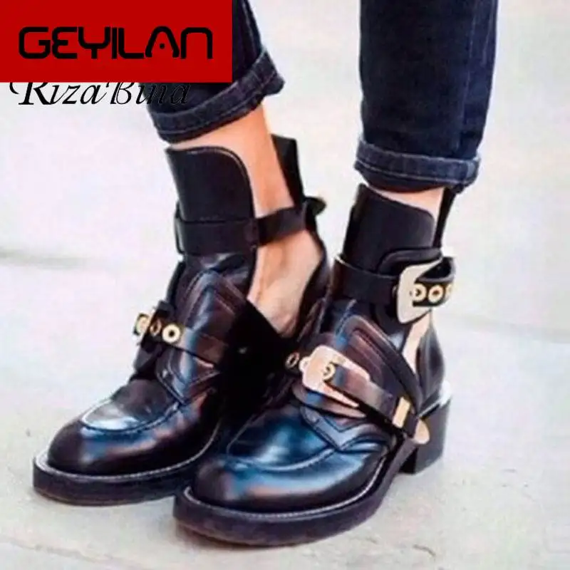 

New Ins Hot Women Ankle Boots Round Toe Buckle Square Heels Shoes Fashion Daily Leisure Women Footwear Size 35-40