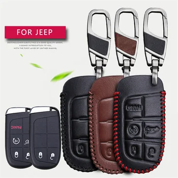 

Leather Car Key Case Cover For Jeep Liberty Grand Cherokee Wk2 Compass Renegade Wrangler JL Patriot Key Ring Shell Accessories