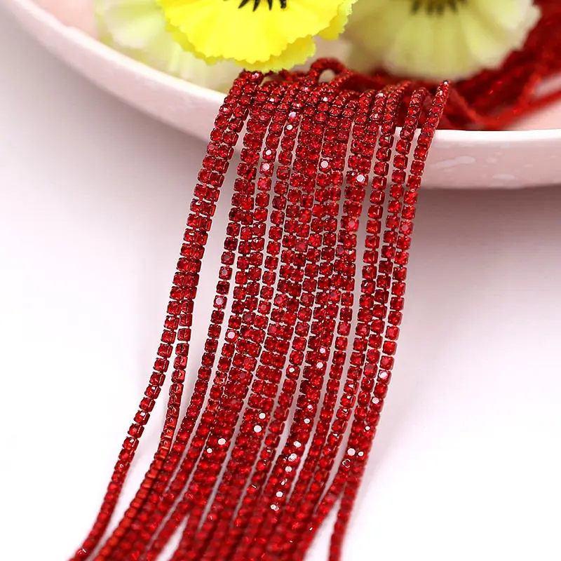 Crystal glass Rhinestone Chain with Colorful bottom sew on stone Cup Chain Gule on Rhinestone Trim DIY  Accessories 