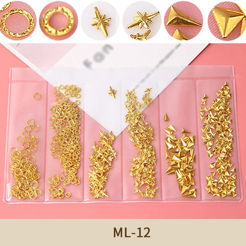 Смешанные металлические цветные 3D украшения для дизайна ногтей неправильной формы золотые серебряные запонки-бисер ювелирные изделия для дизайна ногтей - Цвет: TQ01677