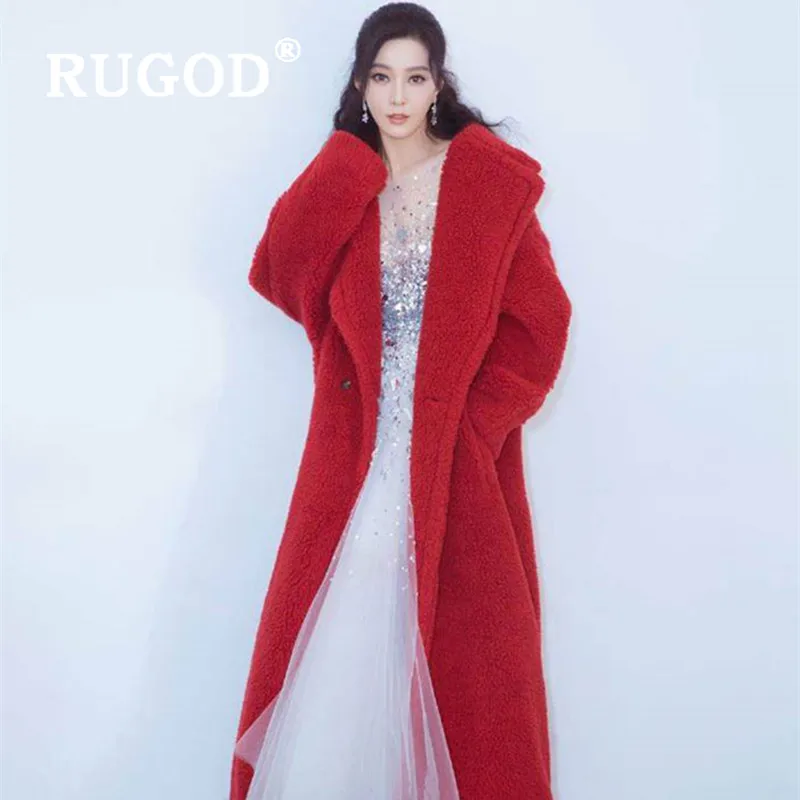 RUGOD/Винтажные Зимние Теплые Зимние флисовые куртки для женщин, модные однотонные Длинные свободные пальто оверсайз, уличная одежда