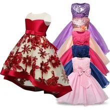 Kids Dresses For Girls Flower Embroidery Tutu Kids Clothing Elegent Butterfly-Knot Girls Dress For Child Princess Party Custumes